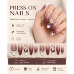 Wine‑Red Ombre French Pearl Rhinestone Long Tapered Coffin Press‑On Nails, Retro Luxury False Nails for Party